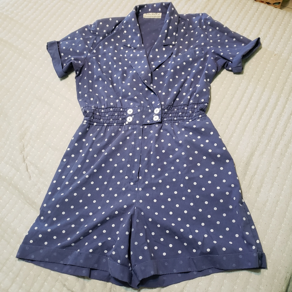 Joan Walter Women Vintage 80's 1980 Polka Dot Jumpsuit in Navy and White